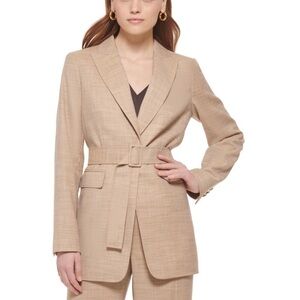Calvin Klein Tan belted one button long sleeve career blazer size 6